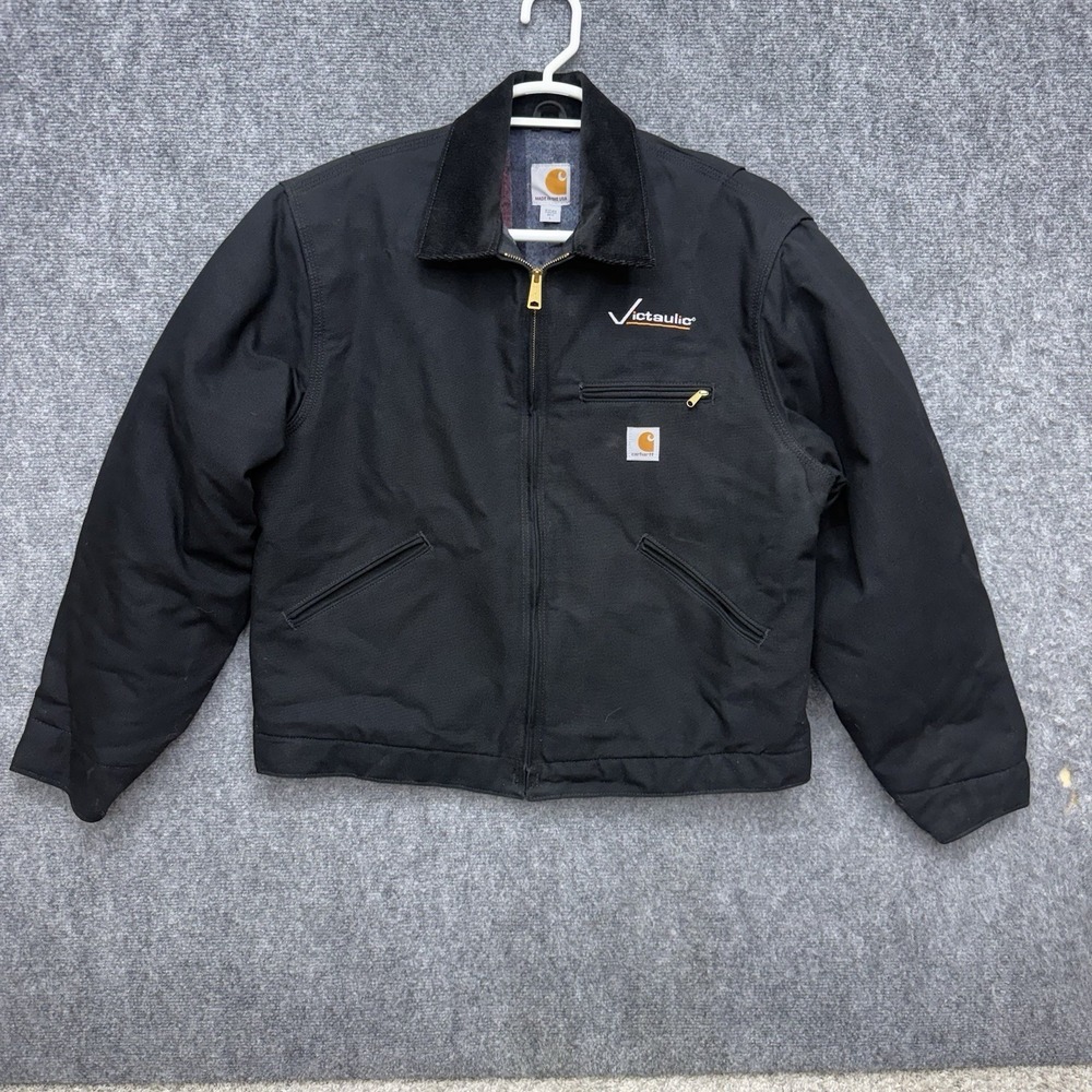 Carhartt J001-BLK Helmets to Hardhats canvas coat jacket men's size Large Lined